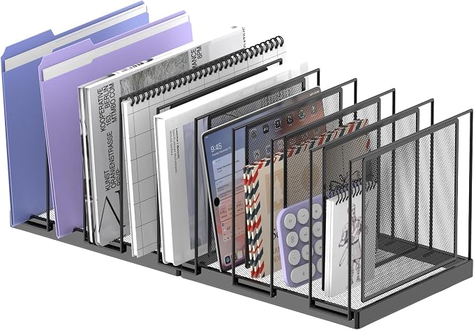 9-Section Desk File Organizer, Vertical File Holder, Mesh Desktop File Folder Metal File Binder Organizer Stand for Office Home Classroom, Black by JMHUD