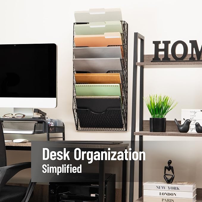Mind Reader Wall Mounted File Organizer, Black | 8 Tier - Image 2
