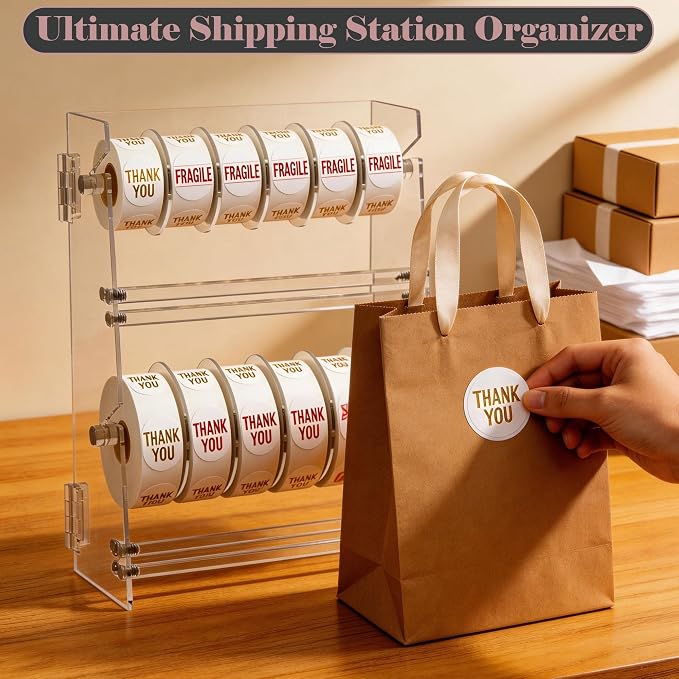 Acrylic Sticker Dispenser, Label Dispenser, Sticker Roll Holder | Double-Layer Design, 12 Roll Capacity, Adjustable Dividers, Easy Visibility, Ideal for Office, School, Craft Rooms & Home - Image 6