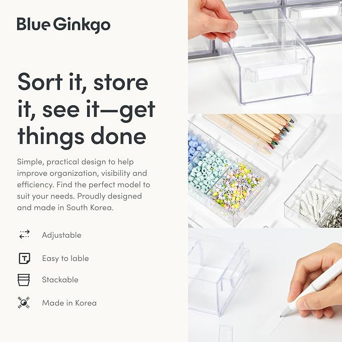 Blue Ginkgo 12-Drawer Storage Cabinet Organizer, Grey, Made in Korea | Stackable. Adjustable. Easy Visibility. - Image 6