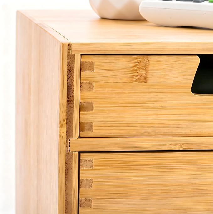 Bamboo Desk Organizer, 100% Natural Bamboo Desktop Drawer Organizer, Tabletop Storage Cabinet Organization Box with 4 Drawers for Makeup, Letter, Home Office Supplies, 3-Layer, Fully Assembled - Image 8