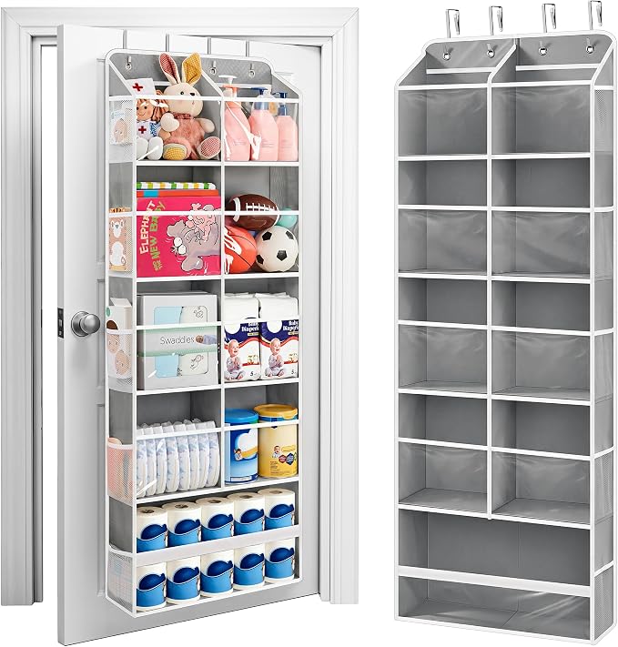 JARLINK Over the Door Organizer, Extra Large Storage for Bedroom, Grey | Anti-Tilt 100 lb Load Capacity, Hanging Door Organizer with 5 10 Mesh Pockets, Behind Door Storage for Bathroom, Nursery by JARLINK