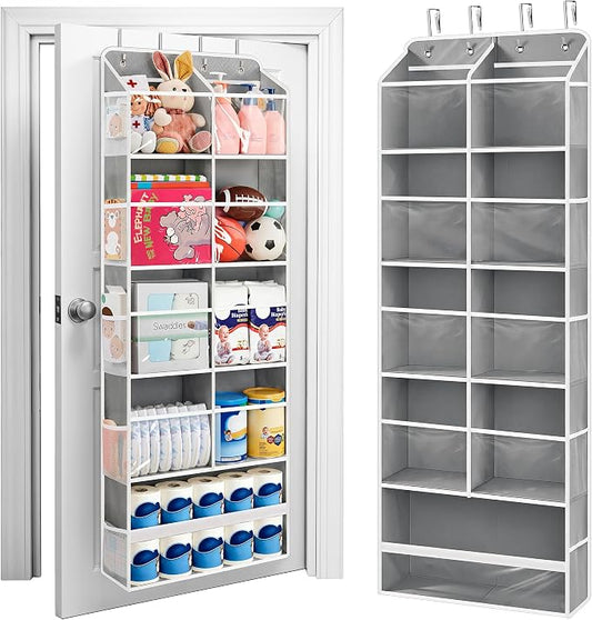 JARLINK Over the Door Organizer, Extra Large Storage for Bedroom, Grey | Anti-Tilt 100 lb Load Capacity, Hanging Door Organizer with 5 10 Mesh Pockets, Behind Door Storage for Bathroom, Nursery by JARLINK