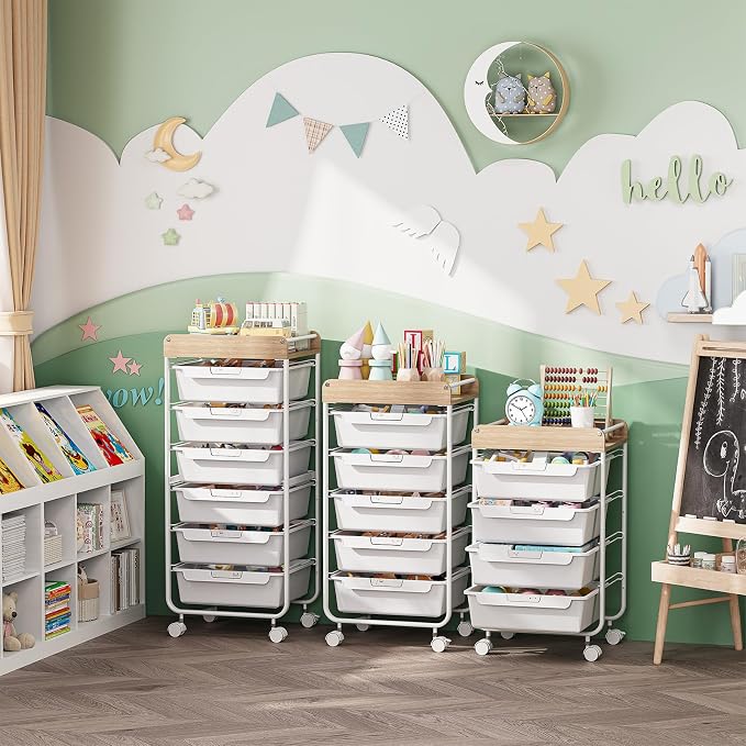 Utility Cart with 5 Drawers, Art Cart for Teacher Kid, White | Rolling Storage Cart for Crafters Artists Student Storage Arts Crafts & Study Supplies in Craft Room Dorm Classroom Kids Room - Image 8