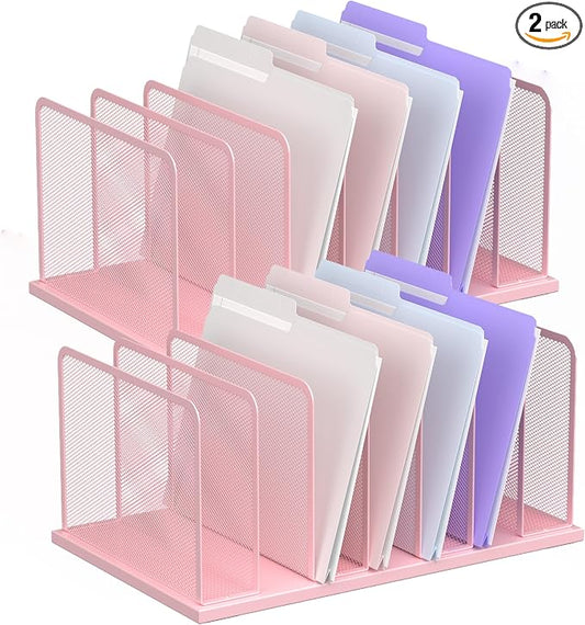 Kuntine.B 7-Section Upright Desk File Organizer Pink 2 Pack | Vertical, Mesh, Metal, Assembly, Stability, Sturdiness, Organization, Standing by KuntineB
