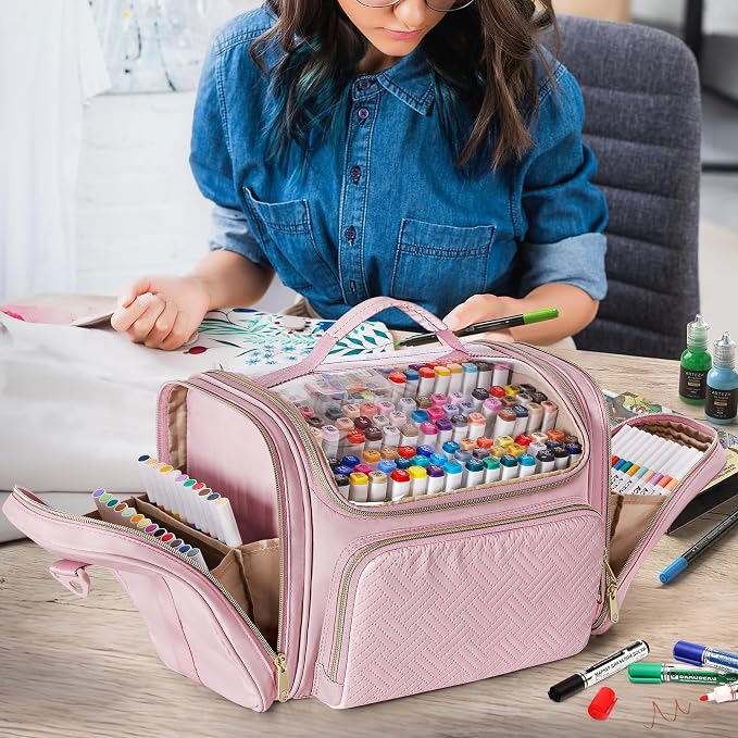 Rexmica Marker Organizer Case Storage Bag for 180-300 Markers, Pink | Detachable Divider, Shoulder Strap, Large Marker Travel Holder Case Bag for Adults for Various Markers or Art Craft Supply - Image 6