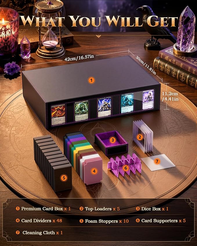 MoKo Trading Card Storage Box for MTG, 3900+Capacity, Black Purple | Card box with Dice Tray, Commander Display & Handle, Top Loaders Organizer Case, For Magic Game, TCG PTCG Sport Cards - Image 3