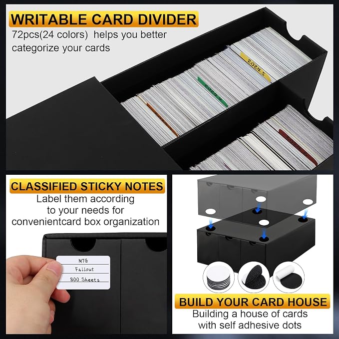 Trading Card Storage Box, Includes 21-600 CT Boxes & Card Dividers, + Trading Card Organizer for Collectible Card Games, for TCG, MTG, PTCG, Baseball Cards, with Labels & Tapes - Image 4