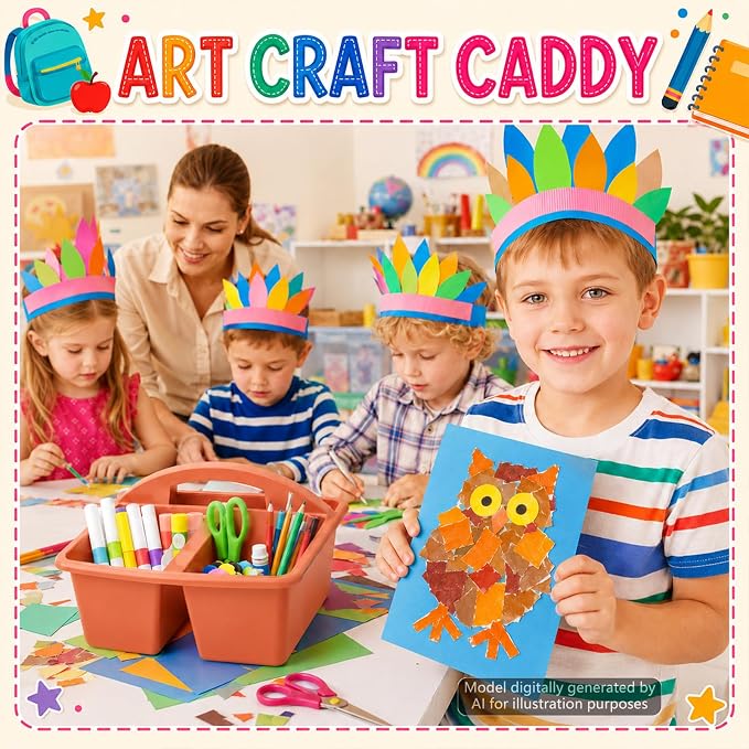6 Pack 3 Compartment Small Caddy Plastic Classroom Organizer with Handle Portable Teacher Supply Storage Caddy Craft Art Caddies for Pencil, Crayon, Marker, Home, Office, School Supplies(Boho Earthy) - Image 4