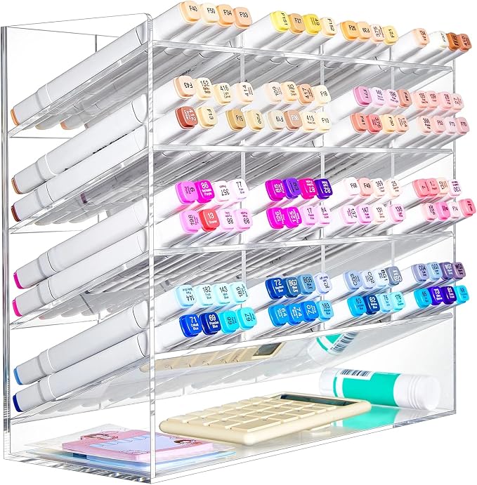 MotiMind Acrylic Pen Organizer Storage for 200 Marker Vertical Marker Organizer Acrylic Pen Display Holder for Office Desk Desktop Stationery Pencil Storage, Clear, 13 x 5 x 10.2 Inch by MotiMind