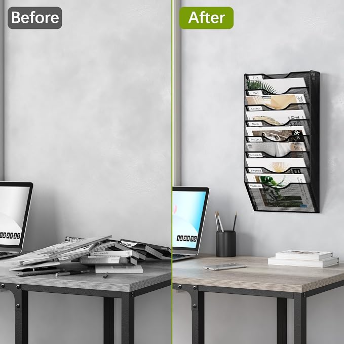 EasyPAG 8 Pocket Mesh Wall File Organizer, Hanging Paper Folder Holder with Classify Label, Vertical Wall Mount Mail Organizer for Office Home Classroom, Black - Image 5