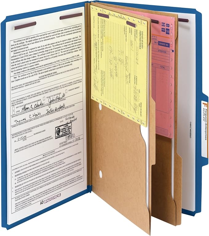 Smead Pressboard Classification File Folder with SafeSHIELD Fasteners, 2 Pocket Dividers, 2" Expansion, Legal Size, Dark Blue, 10 per Box (19077) - Image 3
