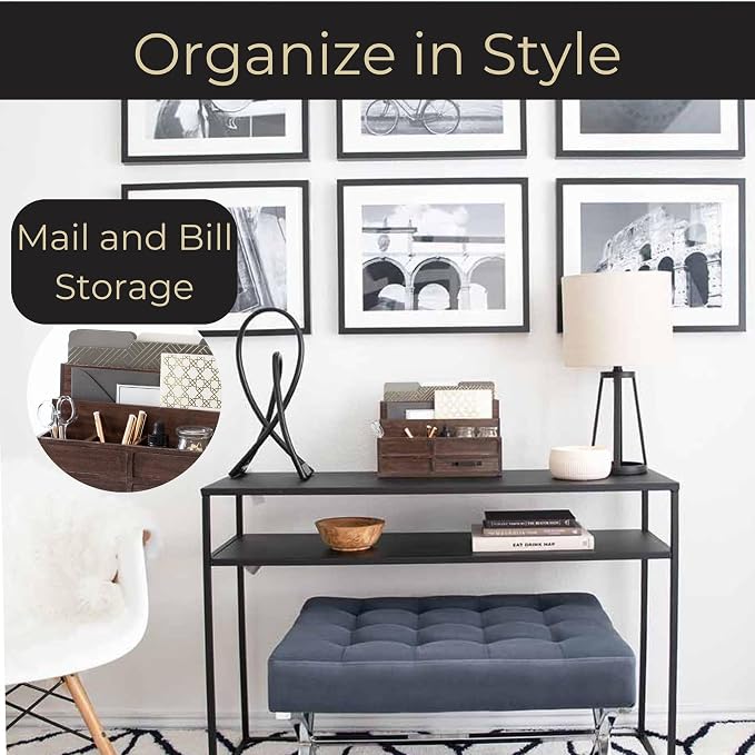 BLU MONACO | Wooden Mail Organizer with Drawer and Pen Holder | Mail Sorter Organizer Countertop for Desk or Kitchen | Outgoing Mail Holder Wood Desktop Storage - Image 2
