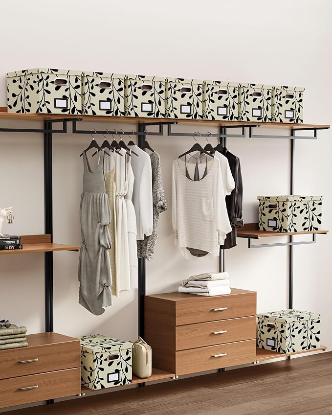 File Organizer with Lid, File Box, File Cabinet for Letter File Folder Storage, Hanging File Organizer for Office/Decor/Home,Document Organizer, 1 Pack,Leaf Black/Cream-Box Only - Image 6
