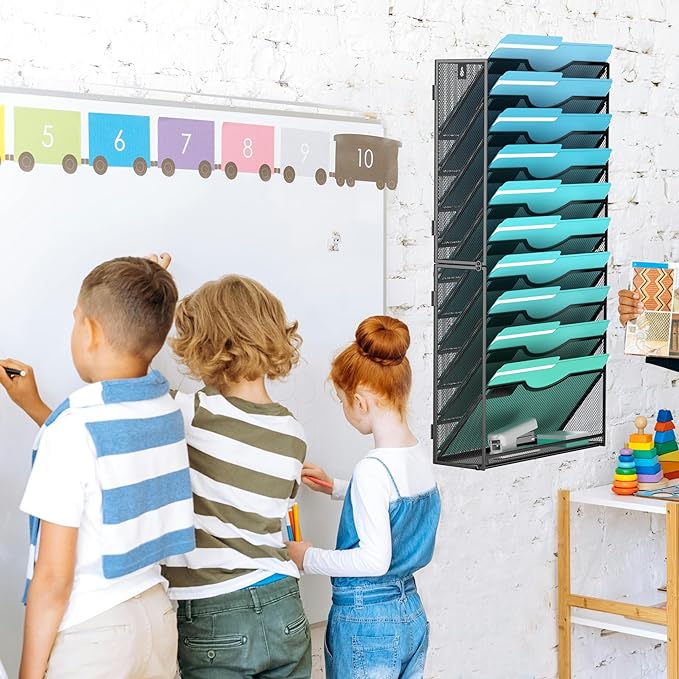 Gawerk 11-Tier Wall File Organizer Hanging Wall File Holder Wall Mount Paper Folder Organize, Mesh Magazine Document Mail Organizer Wall Organizer for Office School Home, Black - Image 7