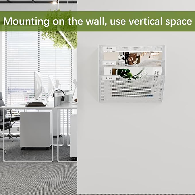 EasyPAG 3 Pocket Mesh Wall File Organizer, Hanging Paper Folder Holder with Classify Label, Vertical Wall Mount Mail Organizer for Office Home Classroom, White - Image 4
