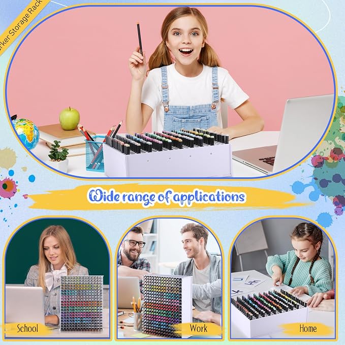 2 Pack Marker Storage Organizer, 600 Slots Total Art Supply Holder for Desk, Marker Rack with Removable Dividers for Colored Pencils & Paint Brushes (16.73 x 13.58 x 5.12 inch) - Image 7