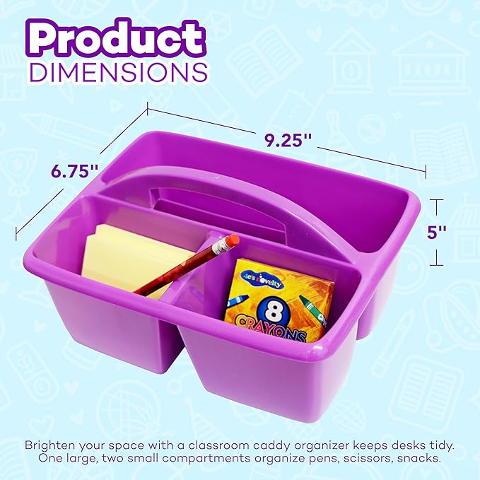 4E's Novelty Classroom Caddy Set of 6, Plastic Caddies for Supply, Caddy Organizer with Handle for Classroom, Rainbow Colors, Desk Caddies for Supplies Keep Desks and Work Stations Organized - Image 4