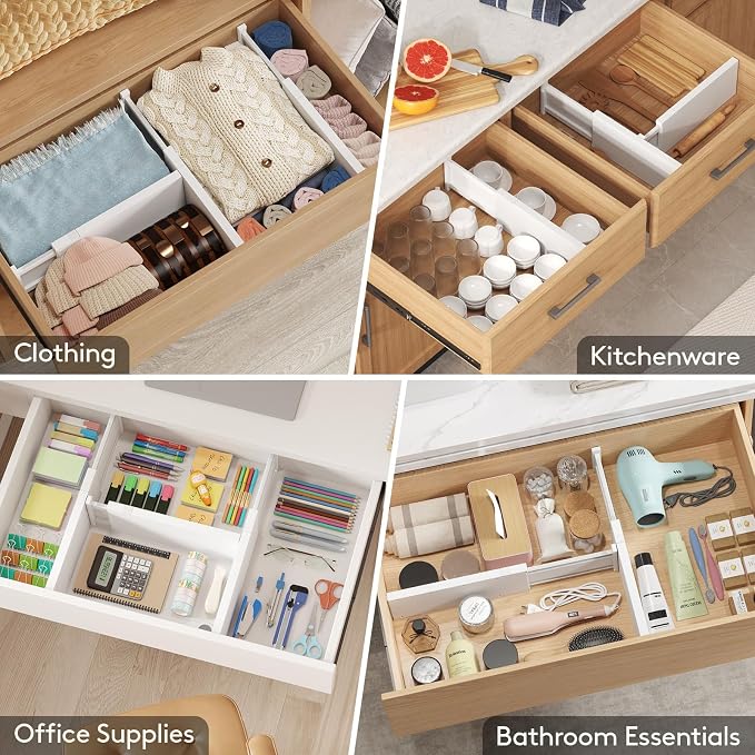 Lifewit 5" Tall Upgrade Drawer Dividers, Adjustable Deep Drawer Organizer | 13.5"-22" Expandable White Drawer Separator for Clothes, Dresser/Kitchen/Closet/Bedroom/Office Organization & Storage, 8 Pack - Image 8