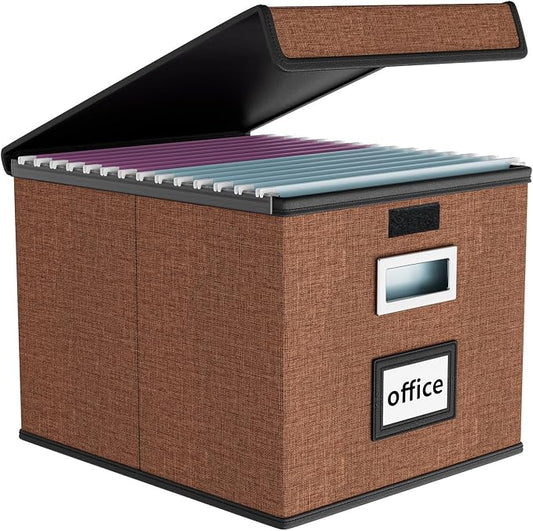 Upgrade Portable File Organizer Box with Lid,Large Linen Hanging Office Document Storage Box with Lid,Collapsible Filing&Storage Box for Office/Decor/Home-14.9x12.7x10.8in,1pk-without folders | File Box with Plastic Slides for Document Storage, Filing ... by Huolewa