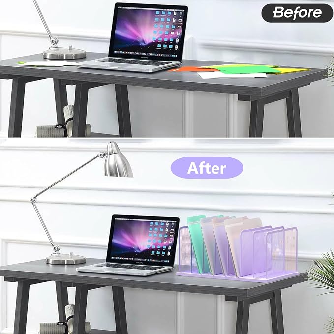 Kuntine.B 7-Section Upright Desk File Organizer Purple 1 Pack | Vertical, Mesh, Metal, Assembly, Stability, Sturdiness, Organization, Standing - Image 4