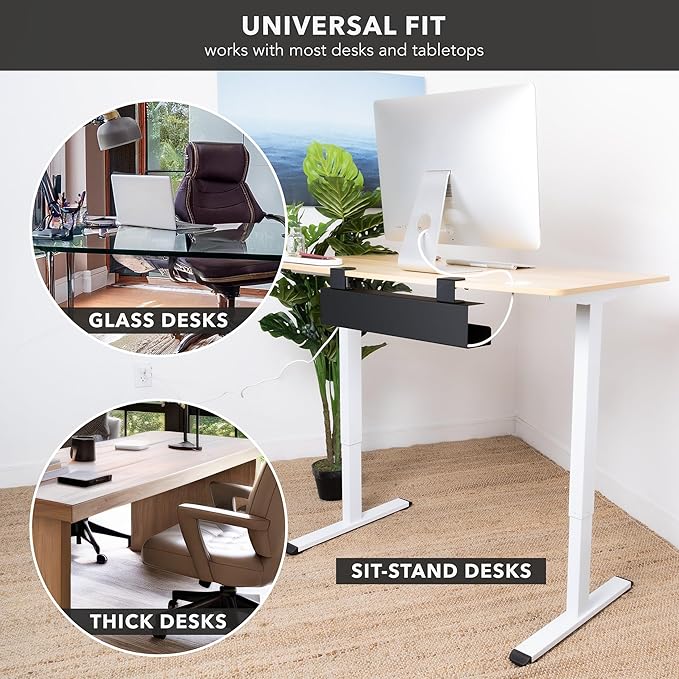 Mount-It! Under Desk Cable Management Tray – Clamp-On No-Drill Metal Cable Management Tray for Desk & Standing Desk, Wire & Cord Organizer for Power Strips, Glass Desks – 23.6” Black - Image 4