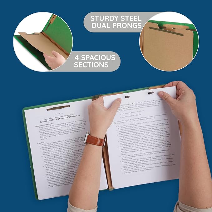 Blue Summit Supplies 10 Green Classification Folders, 1 Divider, Letter | Heavy duty 25pt pressboard, 1 divider, 2 in expansion, 2 prong fasteners, medical, legal and office files - Image 4