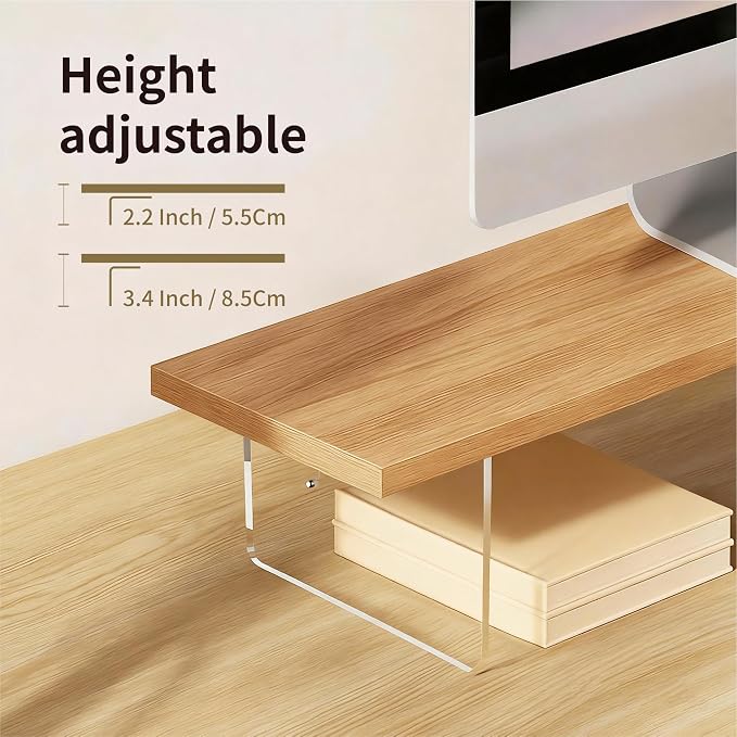 Wood Monitor Stand Riser with Acrylic Legs, Computer Screen Stand Desk Organizer, 31.5 x 7.9 x 3.1 inch, Hold up to 66 lbs (Natural, 31.5"×7.9"×3.1") - Image 4