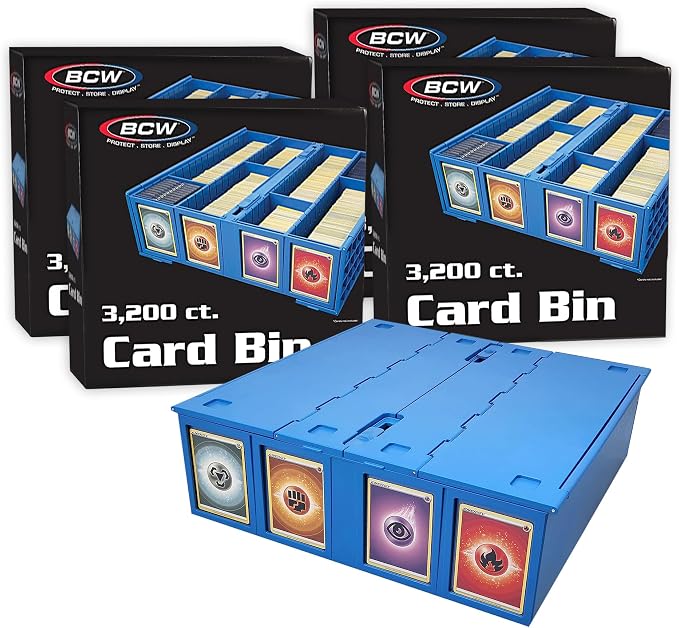 BCW Collectible Card Bin (4-Pack, Blue) | Holds 3200 Cards Each | Includes 4 Dividers Per Bin | Storage for Pokémon, MTG & Sports Cards by BCW