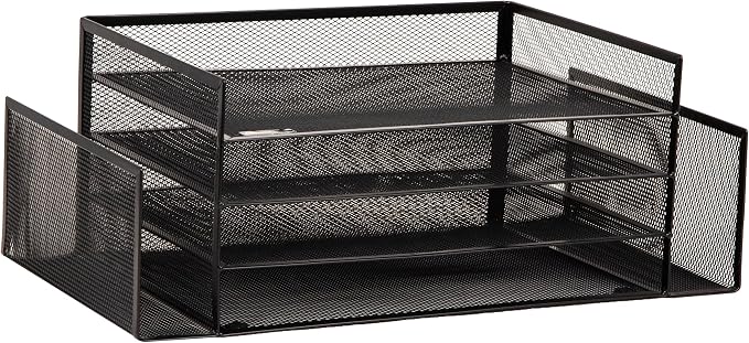 Mind Reader Desktop Organizer, File Storage, Paper Tray, Workspace, Office, Metal Mesh, 16.75"L x 9.15"W x 6"H, Black - Image 7
