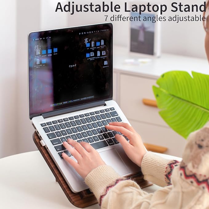 Portable Book Stand for Reading, Adjustable Wooden Laptop Stand. Foldable Desktop Stand for Cookbook, Fits All Books (Walnut, Chinoiserie Simple) - Image 6