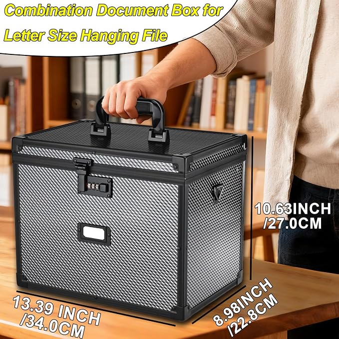 Hanging File Box for Letter, All-in-one set with 20 Folders | Portable Locking Filing Storage Box with Handle & Shoulder strap, Lockable File Cabinet Documents Safe, Lockbox Doc Organizer - Image 6