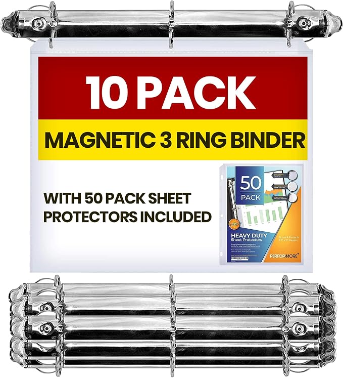 10 Pack Magnetic 3 Ring Binder Locking Mechanism for Hanging, 1 Inch D-Ring Holds 225 Sheets, Heavy Duty for 8.5 x 11 Paper, 50 Sheet Protectors Included, 5S Whiteboard Cabinet - Ring Binder Depot | Holds 225 Sheets, Heavy Duty 8.5 x 11, 50 Sheet Prote... by Unknown