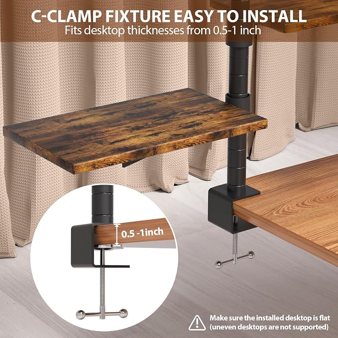 3 Tier Clamp On Desk Shelf - Over Or Under Table Clamp Shelf,360° Rotatable Desk Storage for Home Office, Gaming Devices,Storage Tray,and More, Rustic Vintage Brown Desktop Shelves - Image 6