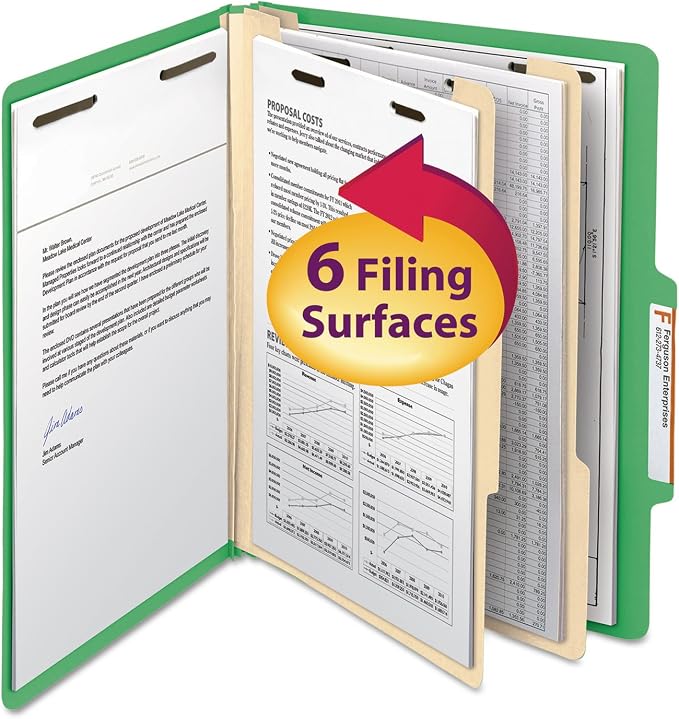 Smead Classification Folder with Prongs, 2 Dividers, 2" Fasteners, Letter Size, for Documents Organization, Durable File Organizer for Home, School or Office, Green (14702) by SMEAD