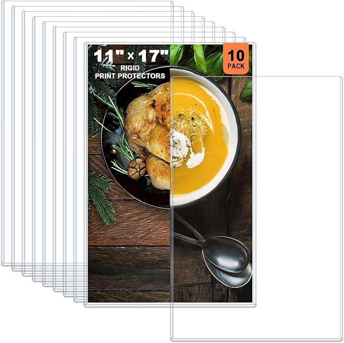 Ndsox 10 Pack 11" x 17" Rigid Print Protectors - Heavy Duty Hard Plastic Sheet Page Protectors - Crystal-Clear Menu Holders - Top Loading Art Prints Sleeves for Documents Magazines Posters Photographs by NDSOX