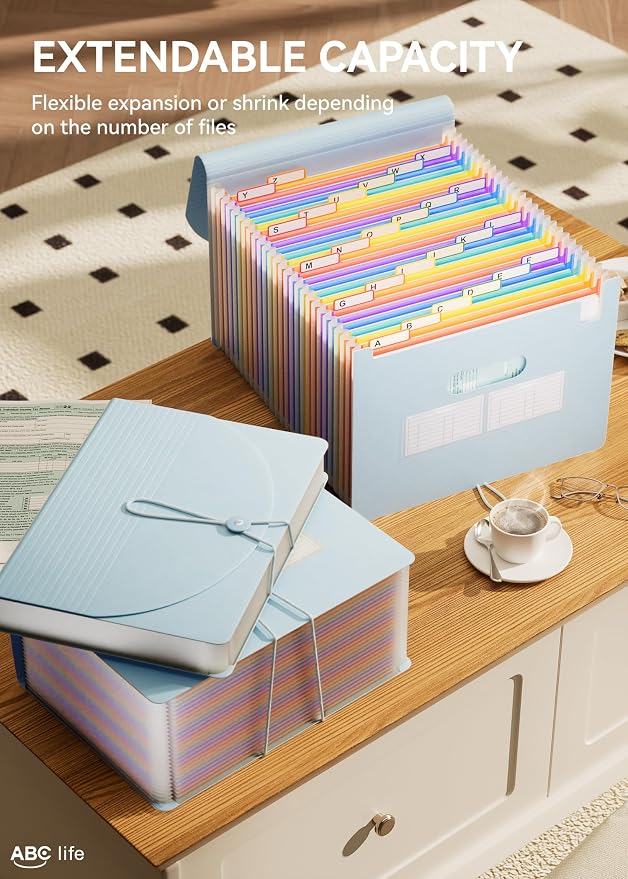 ABC life 26-Pocket Accordion File Organizer, Expanding File Folder | Letter/A4 Size, Plastic Monthly Bill & Tax Receipt Holder with A-Z Tabs for Home, Office, Classroom - Light Blue - Image 4