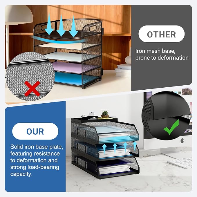 Natwind 3-Tier Stackable Metal Mesh Desk Paper Tray Organizer,Black | Letter Tray For Paper Storage,Desktop Accessories for Office Supplies,File Document Holder For Home School Classroom - Image 6