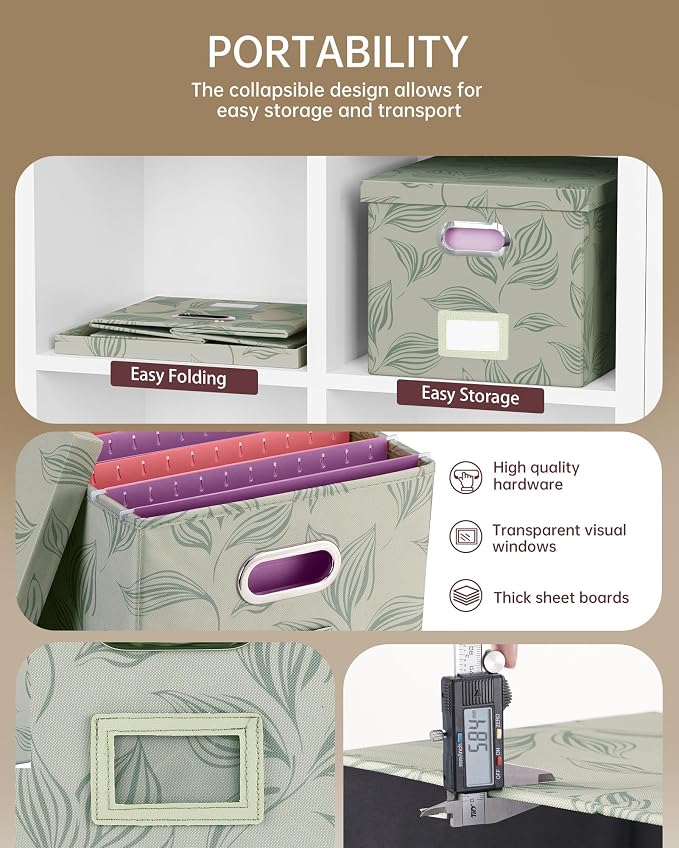 File Organizer with Lid, File Box, File Cabinet for Letter File Folder Storage, Hanging File Organizer for Office/Decor/Home,Document Organizer, 1 Pack,Leaf Gray-Box Only - Image 4