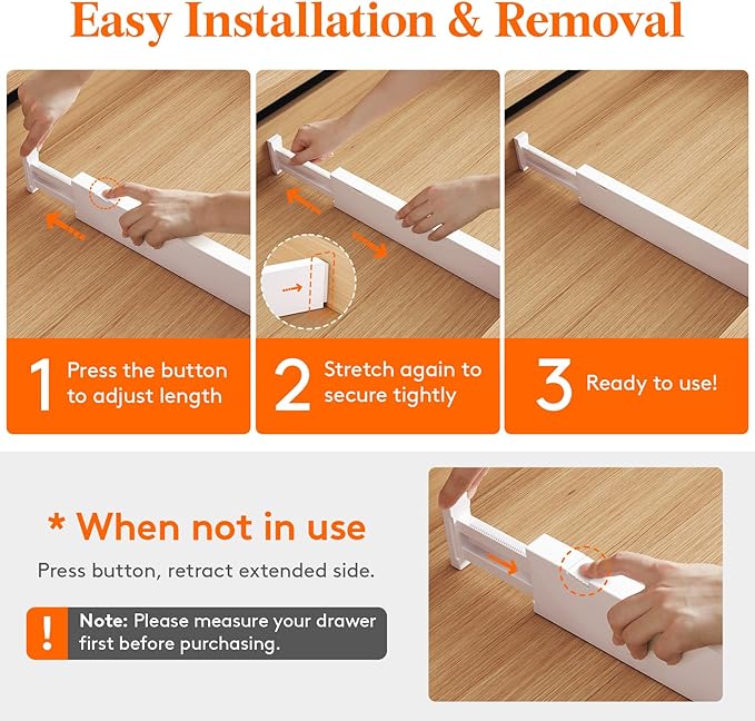 Lifewit 2.36" Upgrade Kitchen Drawer Dividers, Adjustable Drawer Organizer | 11"-17" Expandable White Drawer Separator for Clothes/Utensils, Dresser/Cabinet/Closet/Nursery Organization & Storage, 5 Pack - Image 6