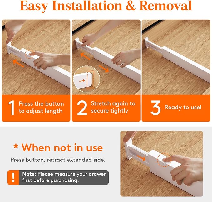 Lifewit 2.36" Upgrade Kitchen Drawer Dividers, Adjustable Drawer Organizer | 11"-17" Expandable White Drawer Separator for Clothes/Utensils, Dresser/Cabinet/Closet/Nursery Organization & Storage, 8 Pack - Image 4