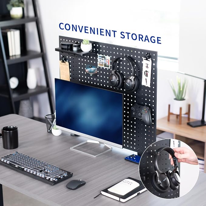 VIVO Black Clamp-on 30 x 24 inch Desk Pegboard, PP-DK30B-1 | Steel Privacy Panel, Magnetic Peg Board, Office Accessory Organizer, Above or Under Desk Placement - Image 5