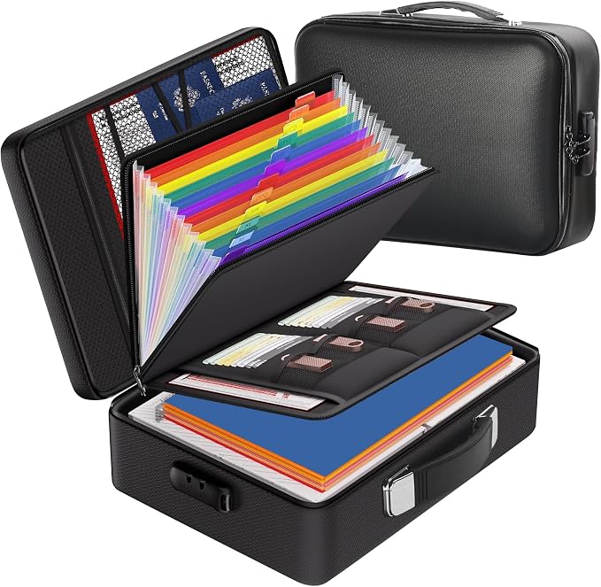 Fireproof Safe Document File Organizer Box, 5200°F Portable File Organizer with Lock,Hard Case Highly Flame-Resistant Fire Proof Waterproof File Bag with Lock, Fire Safe Home Valuables Storage by Zanoal