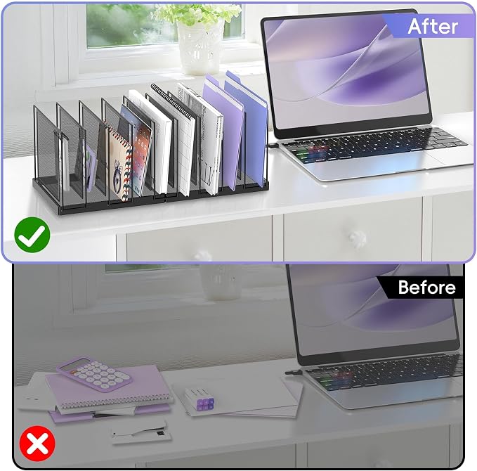 9-Section Desk File Organizer, Vertical File Holder, Mesh Desktop File Folder Metal File Binder Organizer Stand for Office Home Classroom, Black - Image 6