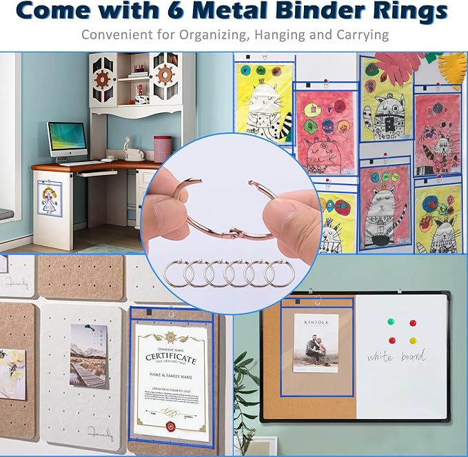 100 Pack Dry-Erase Pockets Sleeves Bulk Job Ticket Holders Oversized Reusable10x14 Blue Plastic Sheet Page Protectors, Heavy Duty Clear Work Pockets, Teacher School Classroom Supplies - Image 7