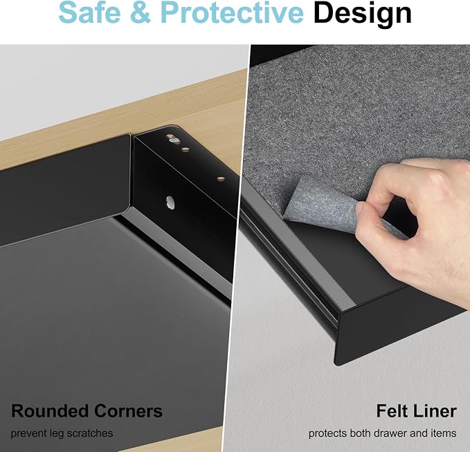 Under Desk Drawer,20.1 inch Carbon Steel Slide-Out Under Table Storage Organizer With Full Extension Ball-Bearing Slides,Undermount Drawer For Standing Desk & Home Office,Black - Image 5