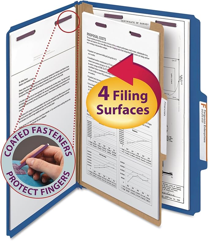Smead Pressboard Classification File Folder with SafeSHIELD Fasteners, 1 Divider, 2" Expansion, Legal Size, Dark Blue, 10 per Box (18732) by SMEAD