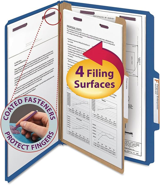 Smead Pressboard Classification File Folder with SafeSHIELD Fasteners, 1 Divider, 2" Expansion, Legal Size, Dark Blue, 10 per Box (18732) by SMEAD