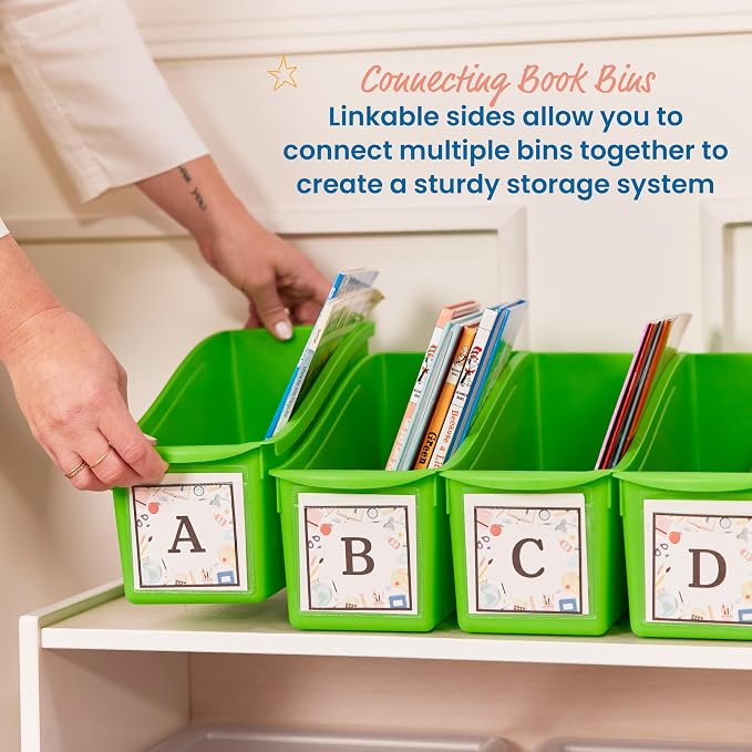 ECR4Kids Linking Plastic Storage Book Bin, Multipurpose Organization, Neon Green, 10-Piece - Image 3