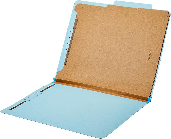 Amazon Basics Classification Folder with Prongs, 100% Recycled, 2 Dividers, 2" Embedded Fasteners, Letter Size, for Documents Organization, Light Blue, 10 Count (Pack of 2) - Image 4